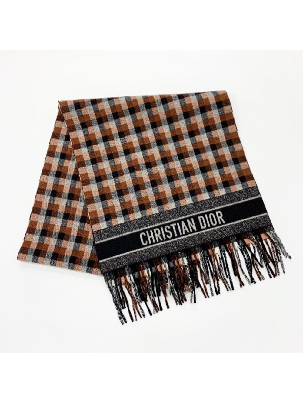 Dior Scarf Shawl Wool Logo Check